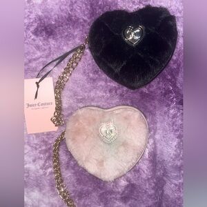 Juicy Couture Black and Pink Heart Fur Bag